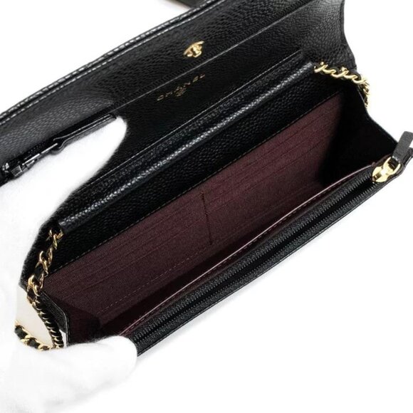 CHANEL Caviar Quilted Wallet On Chain WOC in Black/Gold - Picture 5 of 10